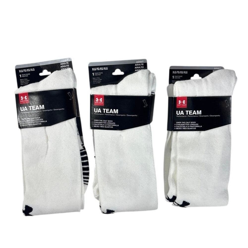 Lot of 3 New Under Armour XL Team Over-The-Calf Socks White Shoe Size 13-16 Men